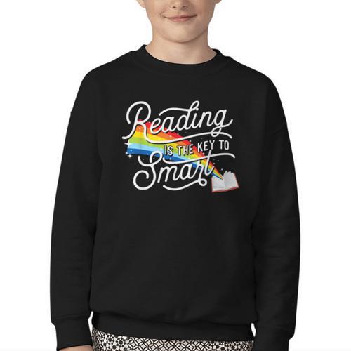 Reading Is The Key To Smart Book Lover Bookworm Reader Youth Crewneck Sweatshirt - Bookorys AU