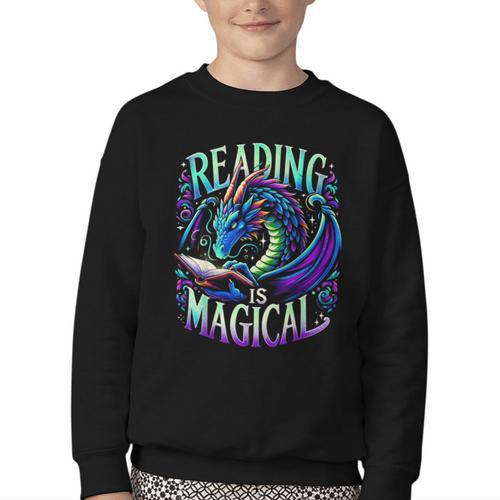 Reading Is Magical Dragon Tee Perfect For Book Lovers Kids Youth Crewneck Sweatshirt - Bookorys