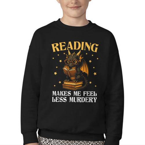 Reading Makes Me Feel Less Murdery Book Dragon Youth Crewneck Sweatshirt - Bookorys DE