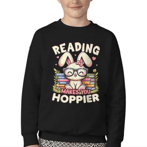 Reading Makes You Hoppier Bunny Book Fans Toddler Kid Youth Crewneck Sweatshirt - Bookorys DE