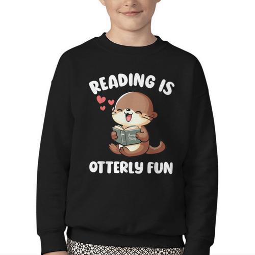 Reading Is Otterly Fun Otter Bookworm Book Lover Librarian Youth Crewneck Sweatshirt - Bookorys CA