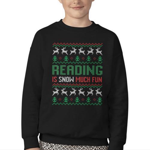 Reading Is Snow Much Fun Winter Bookworm Reading Book Lovers Youth Crewneck Sweatshirt - Bookorys CA