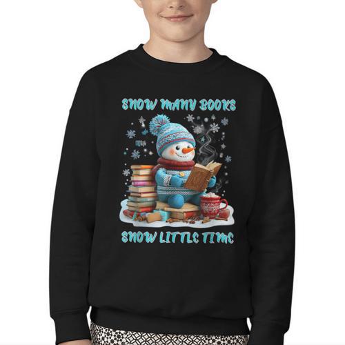 Reading Snow So Many Books Christmas Snow Little Time Youth Crewneck Sweatshirt - Bookorys