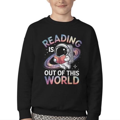 Reading Is Out Of This World Space Book Lover Youth Crewneck Sweatshirt - Bookorys