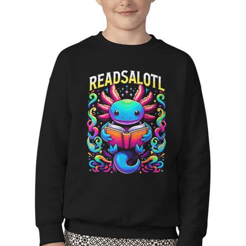 Readsalotl Axolotl Book Lovers Axolotls Youth Crewneck Sweatshirt - Bookorys