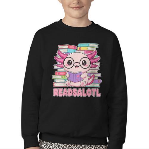 Readsalotl Axolotl Reading Book Bookworm Youth Crewneck Sweatshirt - Bookorys CA