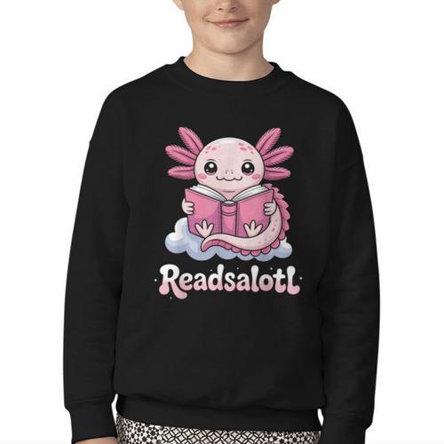 Readsalotl Axolotl Reading Cute Book Lover Bookworm Youth Crewneck Sweatshirt - Bookorys CA