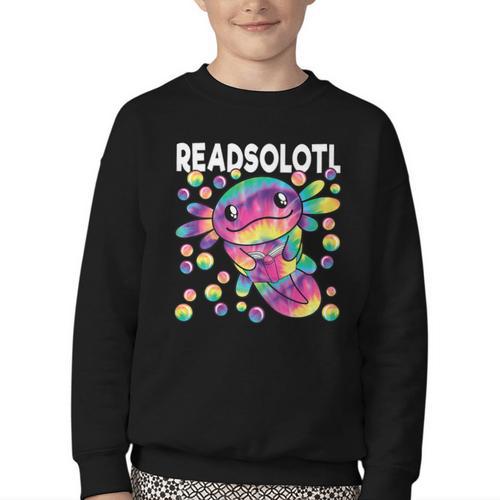 Readsolotl Cute Axolotl Book Lover Reading Women Girls Youth Crewneck Sweatshirt - Bookorys DE
