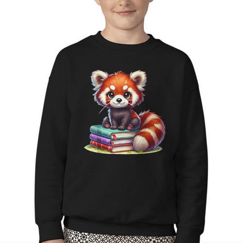 Red Panda Books Lover Reading Bookworm Youth Crewneck Sweatshirt - Bookorys