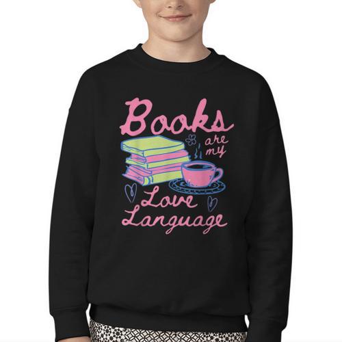 Retro Books Are My Love Language Valentine Book Lovers Youth Crewneck Sweatshirt - Bookorys