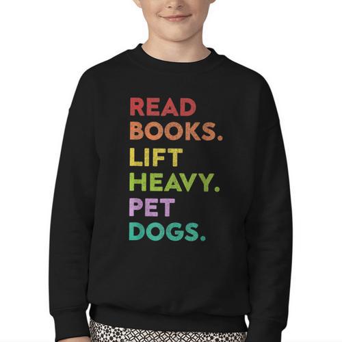 Retro Read Books Lift Heavy Pet Dogs Gym Book Lover Youth Crewneck Sweatshirt - Bookorys CA