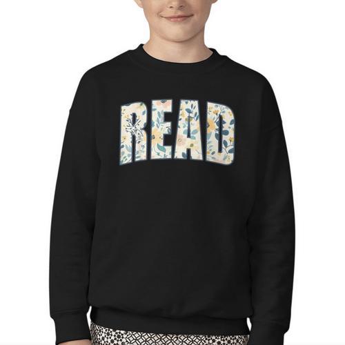 Retro Read Floral Reading Bookworm Librarian Book Lover Youth Crewneck Sweatshirt - Bookorys