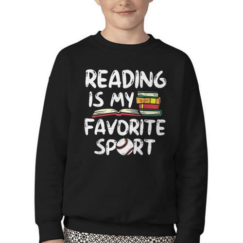 Retro Reading Is My Favorite Sport Baseball World Book Day Youth Crewneck Sweatshirt - Bookorys UK