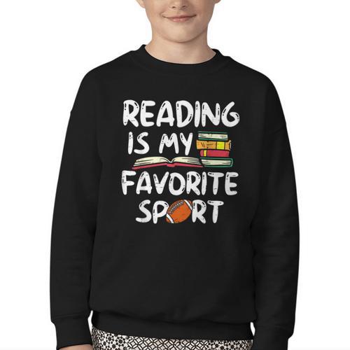 Retro Reading Is My Favorite Sport Football World Book Day Youth Crewneck Sweatshirt - Bookorys UK