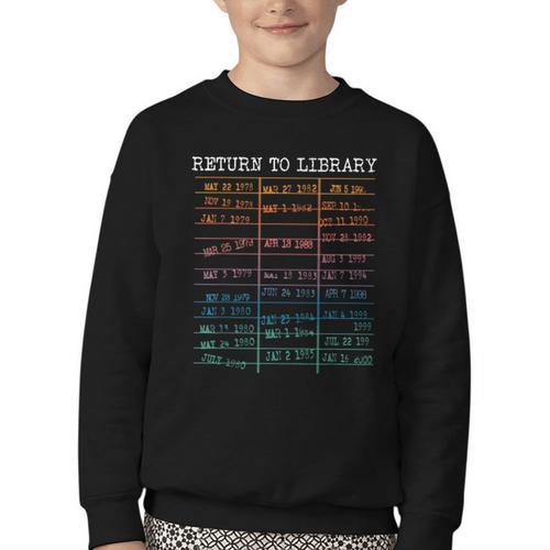 Return To Library Card Book Due Date Bookish Reading Youth Crewneck Sweatshirt - Bookorys