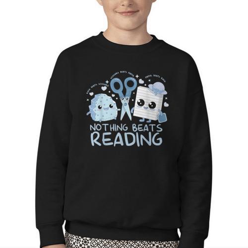 Rock Paper Scissors Nothing Beats Reading Book Lover Youth Crewneck Sweatshirt - Bookorys