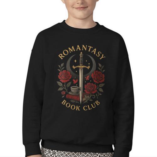 Romantasy Book Club Coffee Sword Roses Youth Crewneck Sweatshirt - Bookorys AU