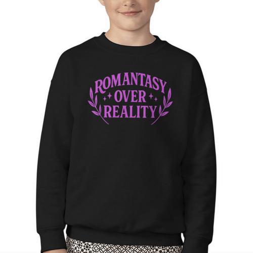 Romantasy Book Reader Aesthetic With Fantasy Feels Youth Crewneck Sweatshirt - Bookorys