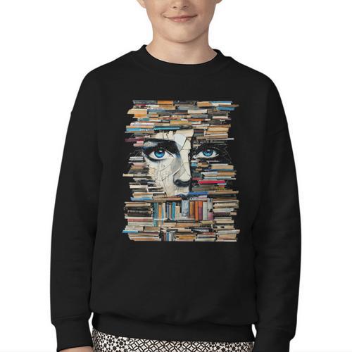 RtY Book Man Graphic Eyes Colorful Art Small Youth Crewneck Sweatshirt - Bookorys