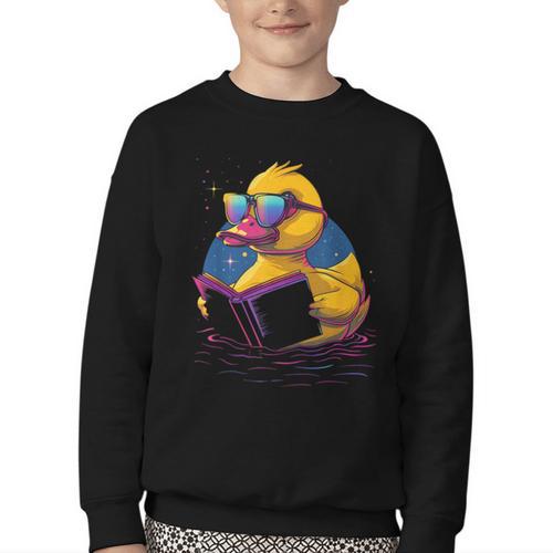 Rubber Duck Rubber Duckie Reading Book Rubber Duckling Youth Crewneck Sweatshirt - Bookorys
