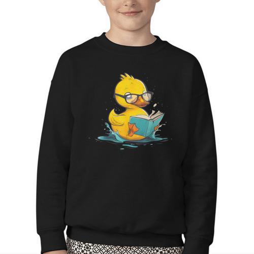Rubber Duck Reading Book Reader Books Rubber Duckie Youth Crewneck Sweatshirt - Bookorys
