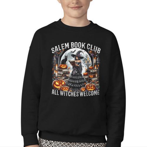 Salem Book Club Gothic Witch Vintage Halloween Art Youth Crewneck Sweatshirt - Bookorys