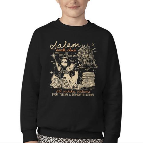 Salem Book Club Witches Witchy Witch Spooky Season Halloween Youth Crewneck Sweatshirt - Bookorys