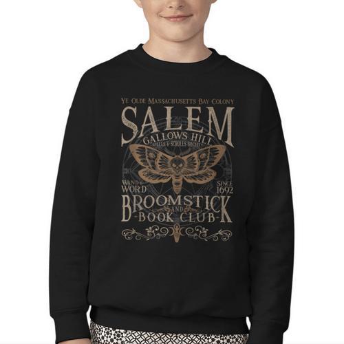 Salem Broomstick Book Club Cottagecore Moth Boho Youth Crewneck Sweatshirt - Bookorys AU