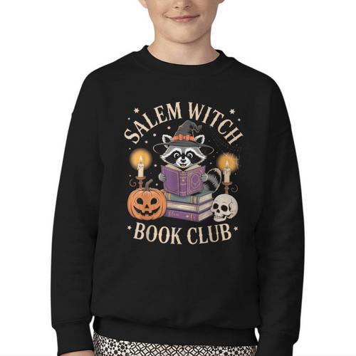 Salem Witch Book Club Bookish Halloween Raccoon Witchcraft Youth Crewneck Sweatshirt - Bookorys