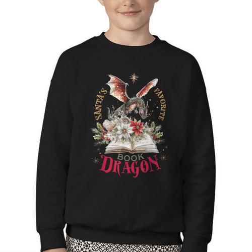Santa's Favorite Book Dragon Christmas Magic Youth Crewneck Sweatshirt - Bookorys CA
