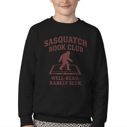 Sasquatch Book Club Bigfoot Reading Cryptid Vintage Youth Crewneck Sweatshirt - Bookorys CA