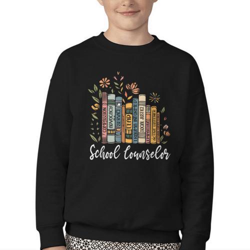 School Counselor Wildflower Books National School Counseling Youth Crewneck Sweatshirt - Bookorys