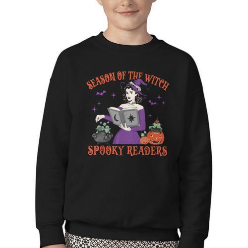Season Of The Witch Spooky Readers Spell Book Hallowen Youth Crewneck Sweatshirt - Bookorys