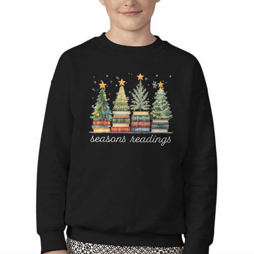 Seasons Readings All Booked For Christmas Book Reading Lover Youth Crewneck Sweatshirt - Bookorys
