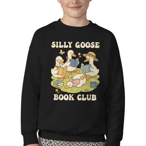 Silly-Goose Book Club Goose And Book Lovers Youth Crewneck Sweatshirt - Bookorys UK