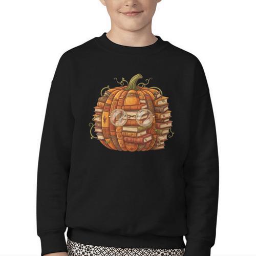 Smart Book Pumpkin Retro Fall Teacher Reading Halloween Youth Crewneck Sweatshirt - Bookorys UK