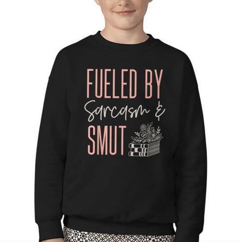 Smutty Book Lover Women Fueled By Sarcasm And Smut Spicy Youth Crewneck Sweatshirt - Bookorys