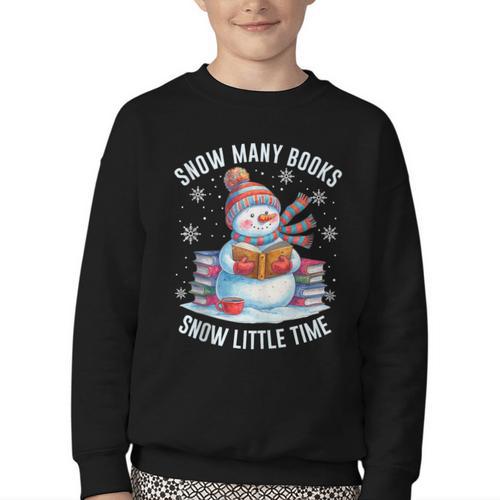 Snowman Reading Snow Many Books Snow Little Time Winter Youth Crewneck Sweatshirt - Bookorys
