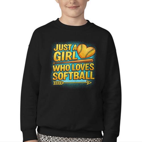 Softball Just A Girl Comic Book Style Graphic For Teens Youth Crewneck Sweatshirt - Bookorys CA