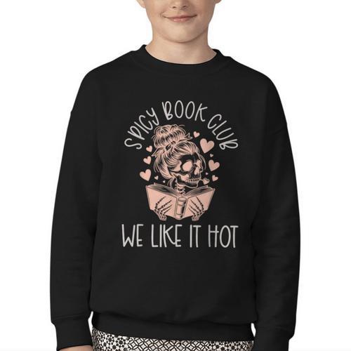 Spicy Book Club Dark Romance Reader Spicy Bookish Skeleton Youth Crewneck Sweatshirt - Bookorys CA