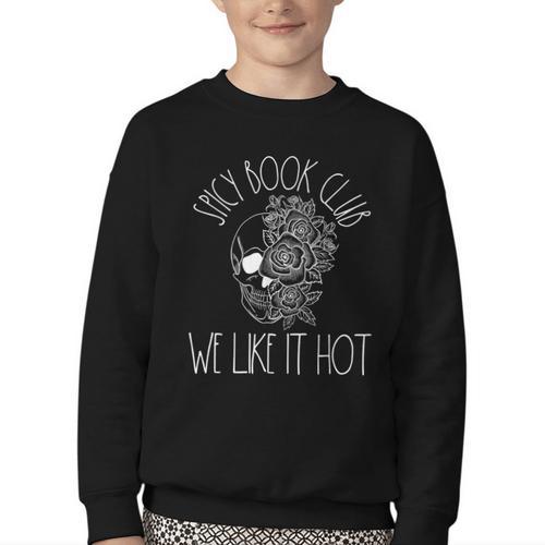 Spicy Book Club Women Dark Romance Lover Bookish Skeleton Youth Crewneck Sweatshirt - Bookorys CA