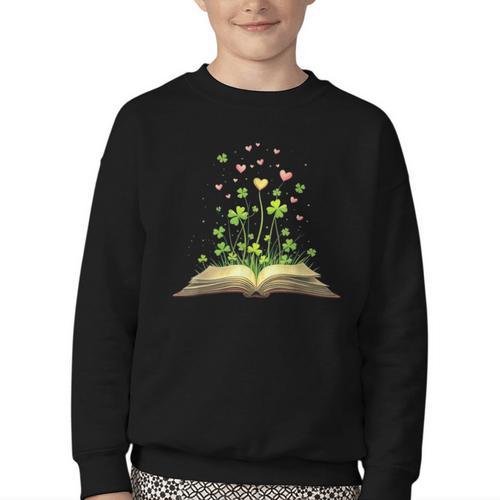 St Patricks Day Book Lover Librarian Core Shamrock Author Youth Crewneck Sweatshirt - Bookorys DE