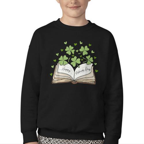 St Patricks Day Book Lover Librarian Reading Saint Pattys Youth Crewneck Sweatshirt - Bookorys DE