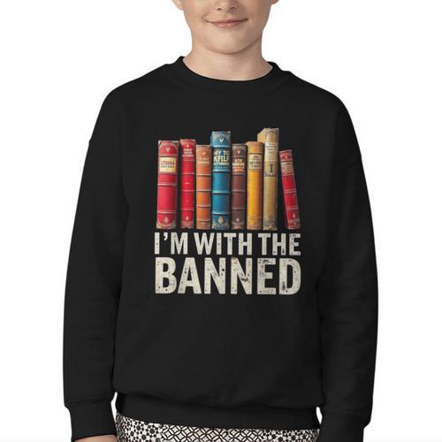 Support Banned Books Freedom I'm With The Banned Youth Crewneck Sweatshirt - Bookorys