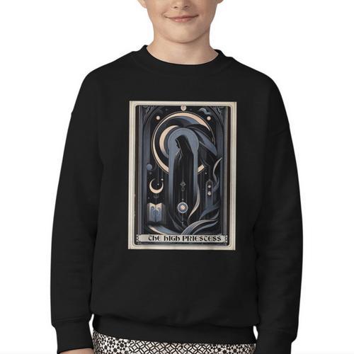 Tarot Cards Guide Book Esoteric Mysticism Clothing The High Priestess -Adults Small Classic Fit Short Sleeve Youth Crewneck Sweatshirt - Bookorys