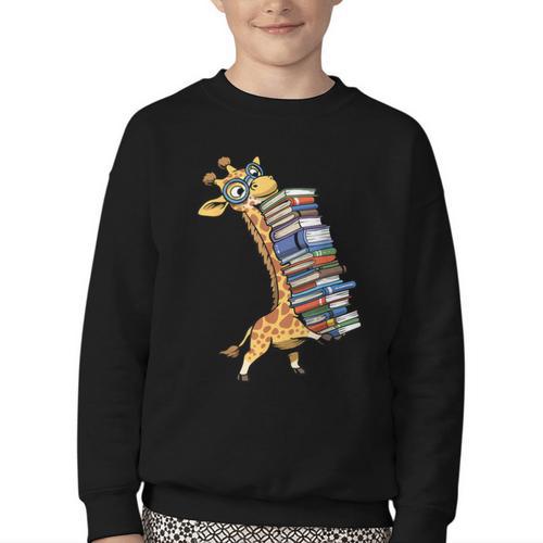 Teacher Shirt Giraffe Holding Books Bookworm Librarian Youth Crewneck Sweatshirt - Bookorys DE