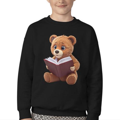 Teddy Bear Reading a Book Youth Crewneck Sweatshirt - Bookorys CA