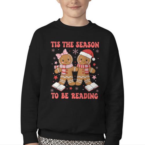 Tis The Season Reading Christmas Shirt Book Lovers Teacher Youth Crewneck Sweatshirt - Bookorys