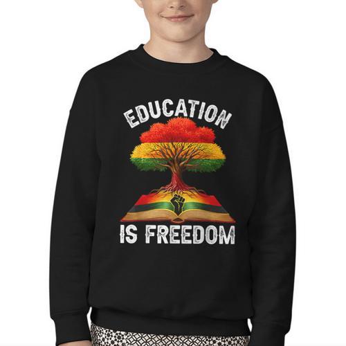 History Education Is Freedom Books Black History Youth Crewneck Sweatshirt - Bookorys