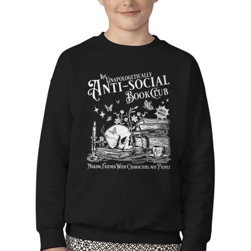 Unapologetically Antisocial Book Club Meets Weekly Retro Youth Crewneck Sweatshirt - Bookorys CA